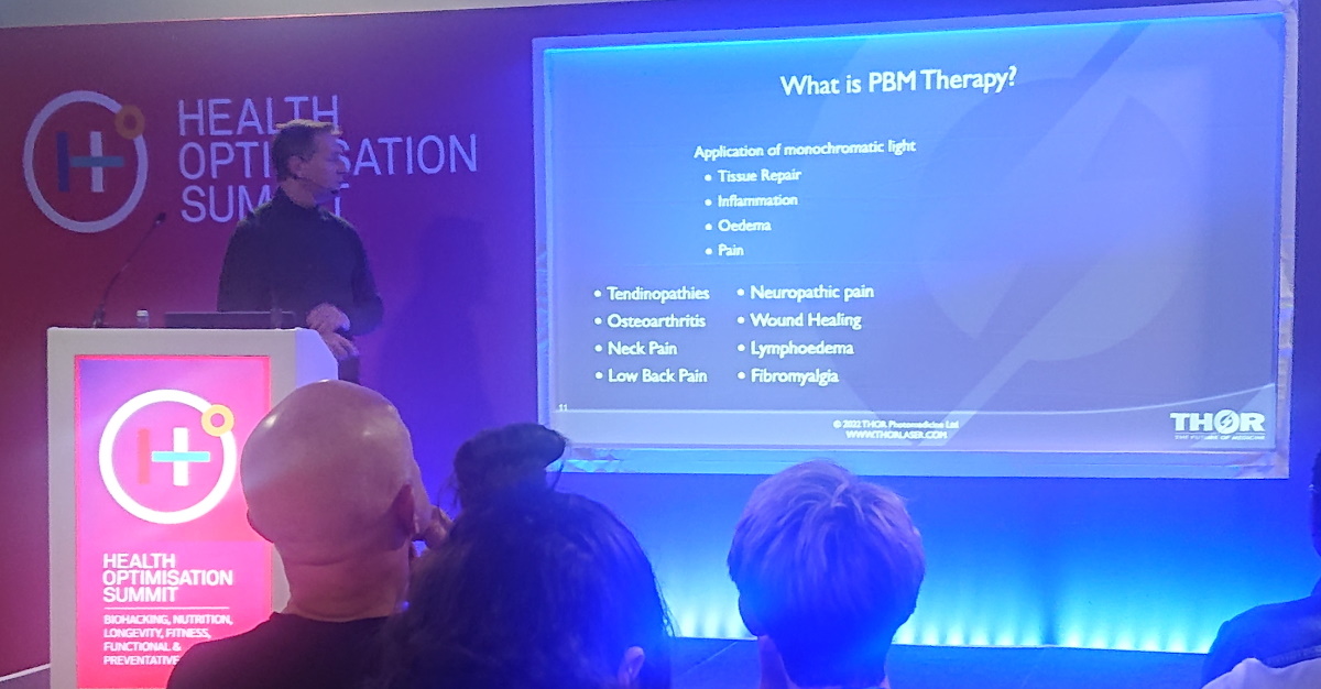 James Carrol speaking about photobiomodulation at Health Optimisation Summit 2022